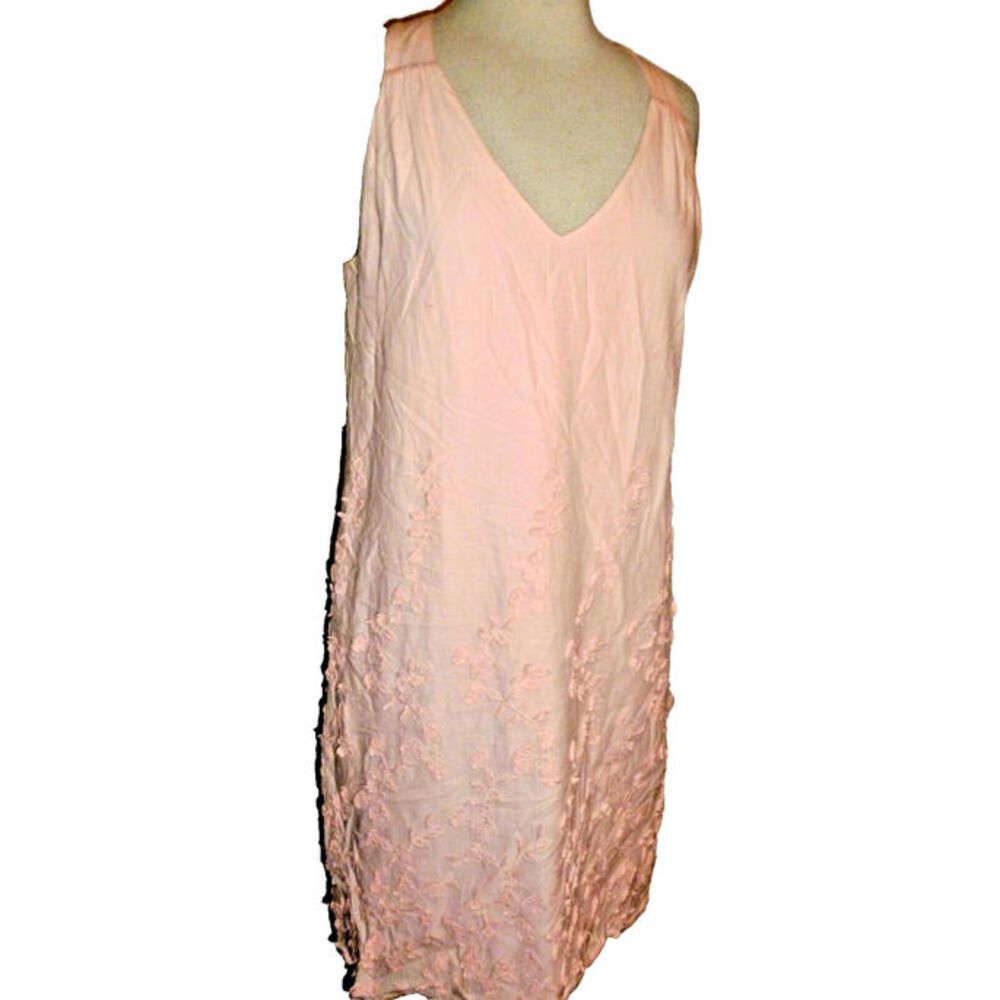ECI NY Cotton Dress Sleeveless Floral Applique Pink Blush‎ M Medium